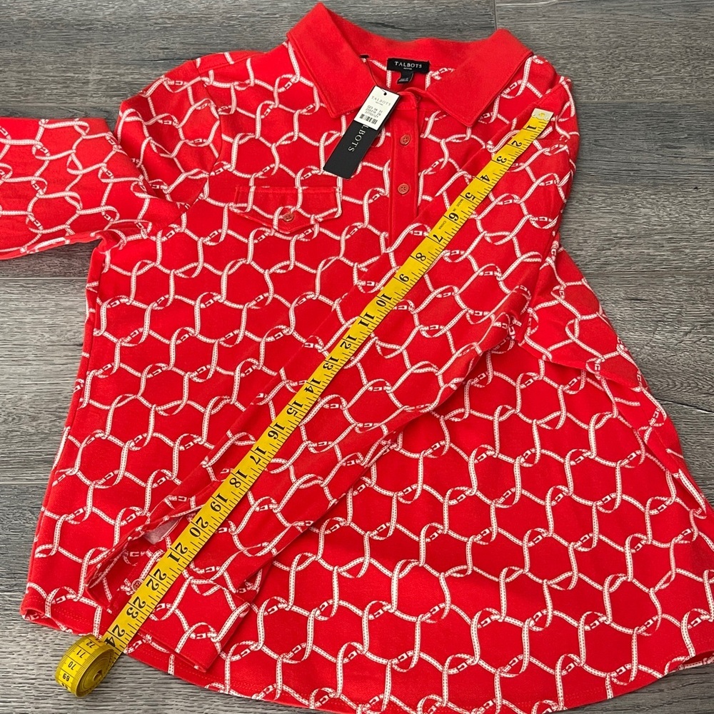 Talbots orange Blouse with White Geometric Design - Picture 6 of 13